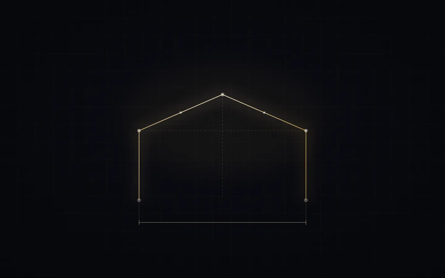 A roofline plan traced in gold over a blueprint grid with measurement points