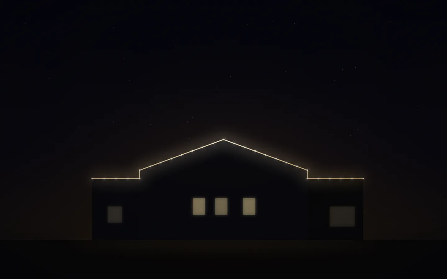 A home at dusk with its roofline glowing in warm Lumeva lighting